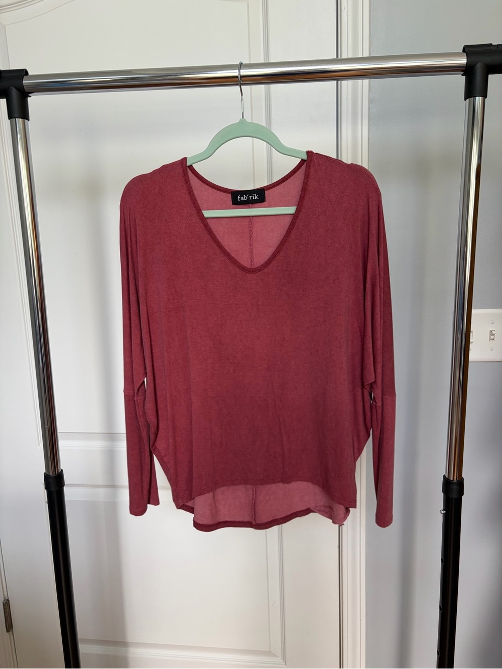 fab'rik Red Long Sleeve V-Neck Top